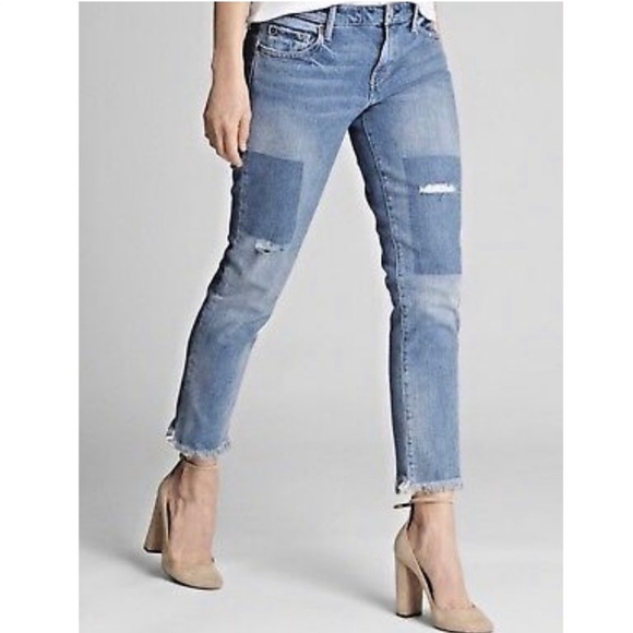 GAP Denim - GAP Girlfriend Jeans 26 Raw Hem Patch Distressed
